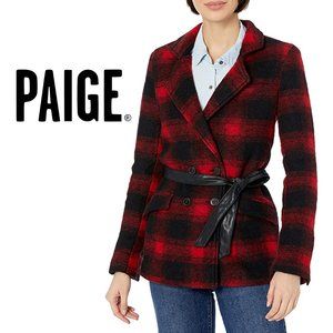 PAIGE Leona Plaid Wool + Leather Belted Coat